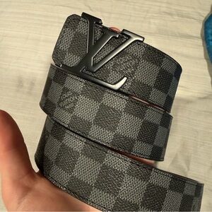 Louis Vuitton Black and Gray Checkered Belt
